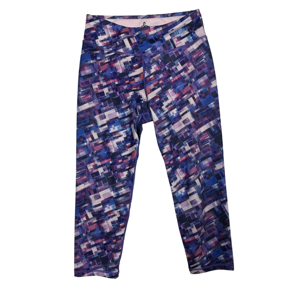 prAna Leggings Womens M Purple Blue Geometric Pixel Print Cropped Athletic‎